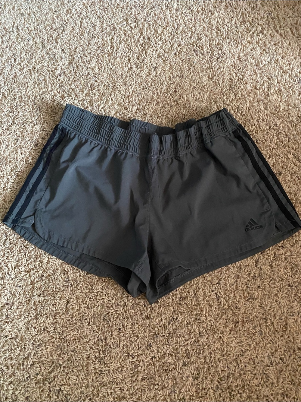 adidas Women's Gray Athletic Shorts with Black Side Stripes